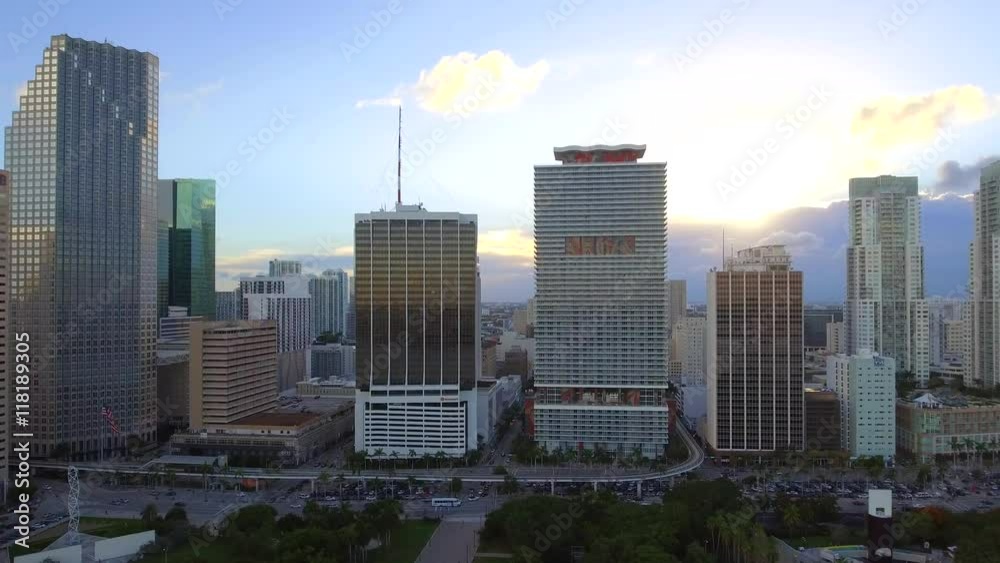 Stock video of Downtown miami facing west at sunset Stock video of Downtown miami facing west at sunset