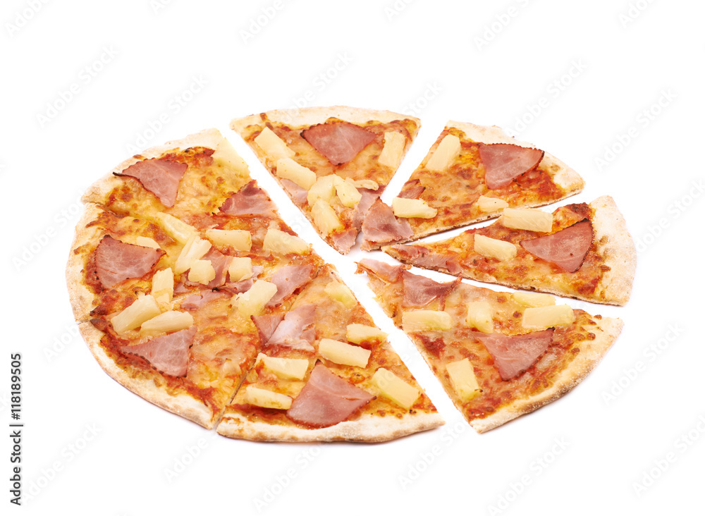 Hawaiian pizza composition isolated