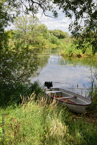 Havel river at summer time  Brandenburg  Germany . boats on shor