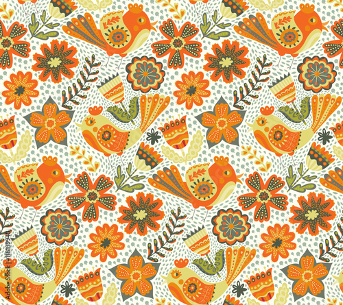 Vector flower pattern, seamless botanic texture