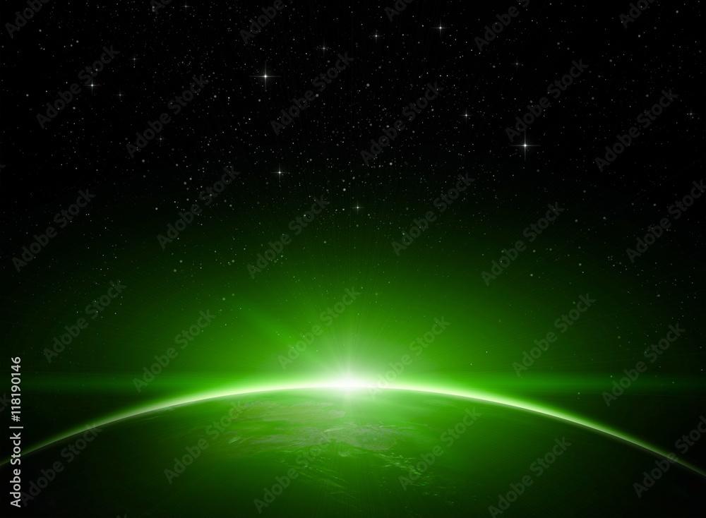 Fototapeta premium Green dawn in space