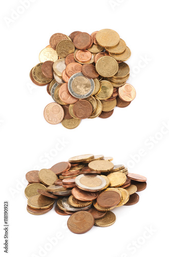 Multiple euro coins isolated