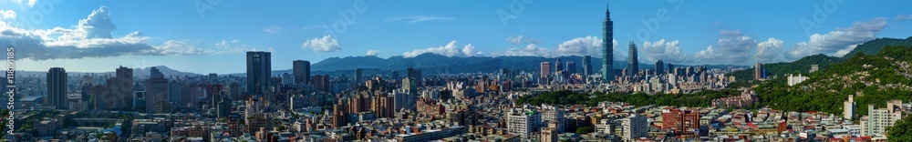 Super wide panorama of the modern city of Taipei, the capital of Taiwan