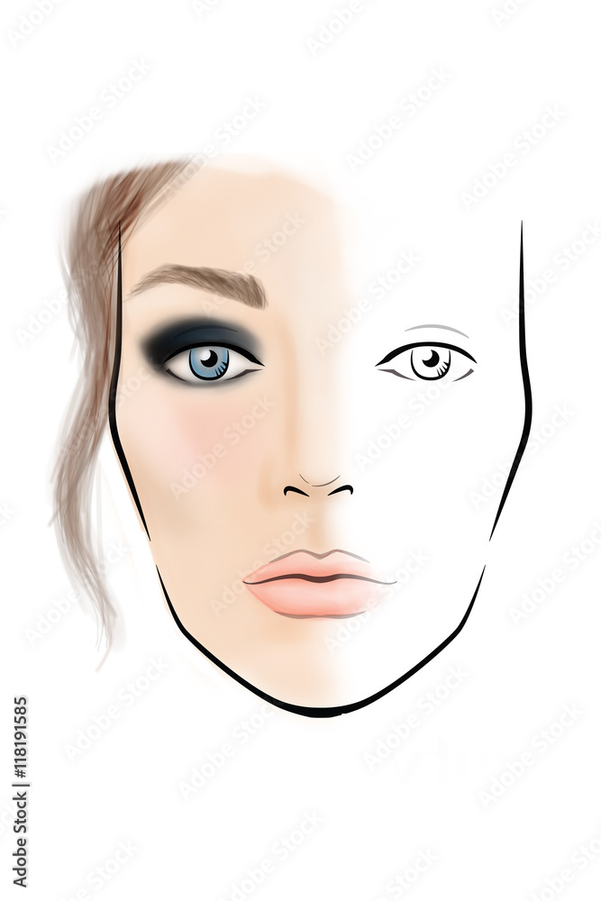 Face chart Makeup Artist Blank. Template. Illustration. Face chart Makeup Artist Blank. Template. Illustration.