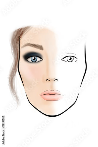 Face chart Makeup Artist Blank. Template. Illustration.