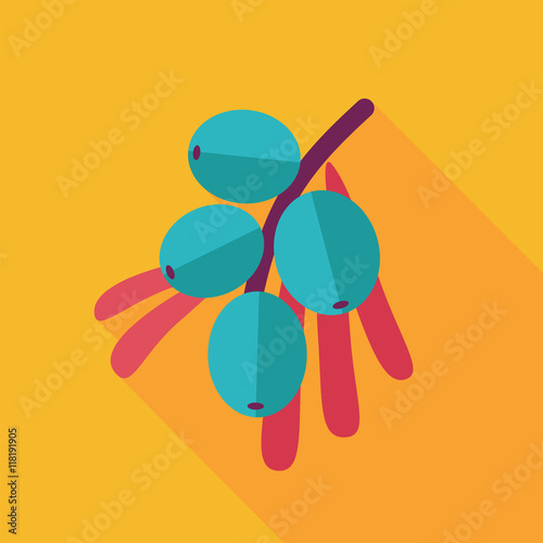 Branch of sea-buckthorn berries flat icon. Berry