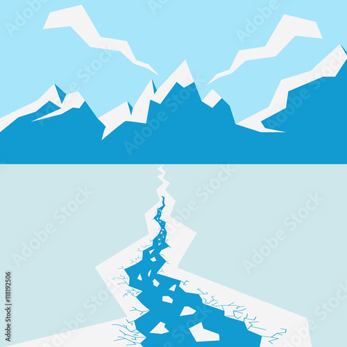 Vector winter landscape with a river on background of the mountains