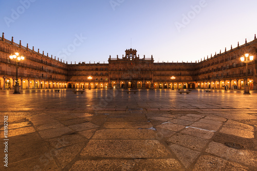 Plaza Mayor of Salamanca at dawn, Spain