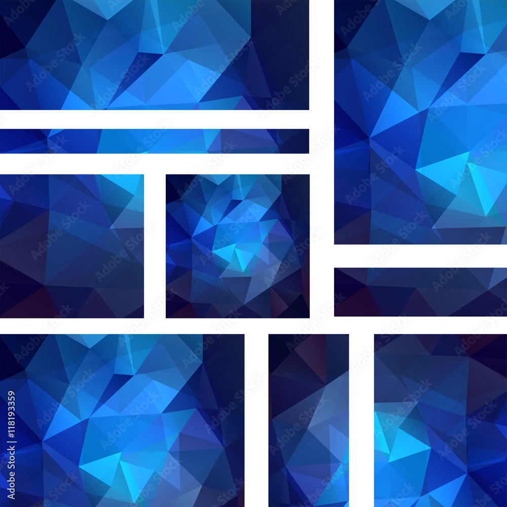 Obraz premium Horizontal banners set with blue polygonal triangles. Polygon background