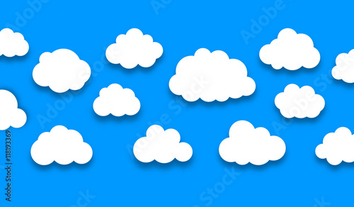 Flat design cloudscapes collection. White cloud on blue sky. 
