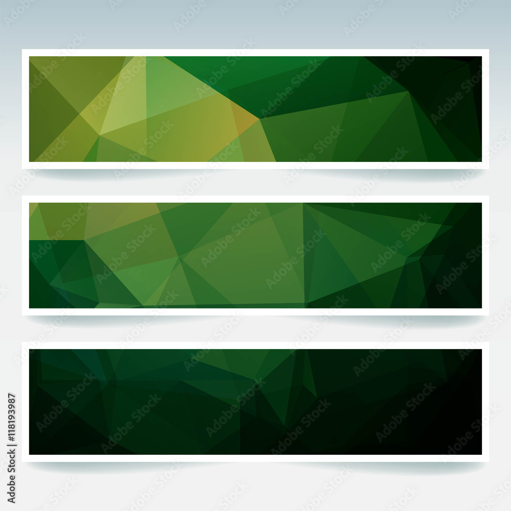 Fototapeta premium Horizontal banners set with triangles. Polygon background, vector