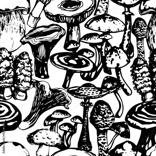 Vector seamless pattern with mushrooms