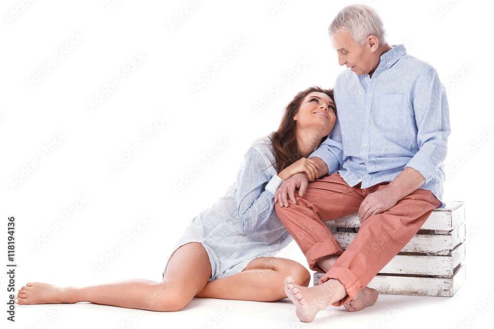 Beautiful woman and her eldery father Beautiful woman and her eldery father