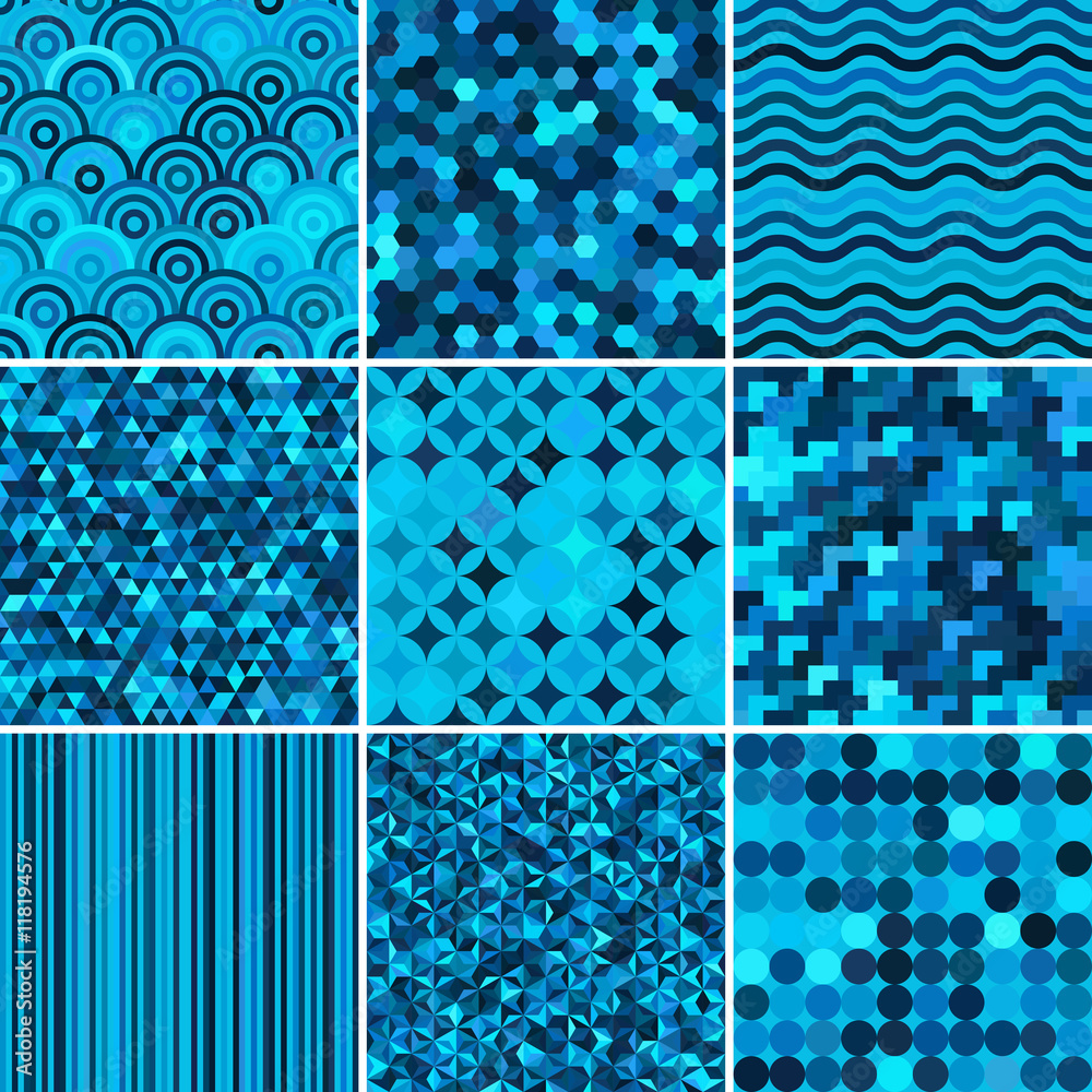 Set of abstract colorful background, 9 geometric pattern, vector