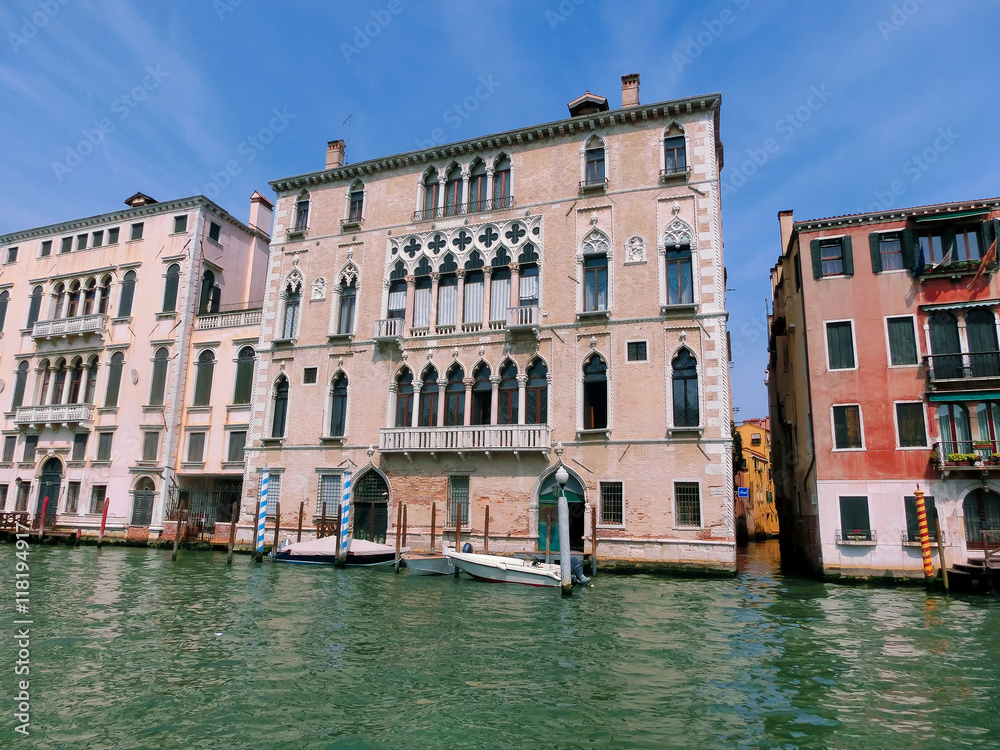 Beautiful view from Grand Canal on colorful facades of old medie