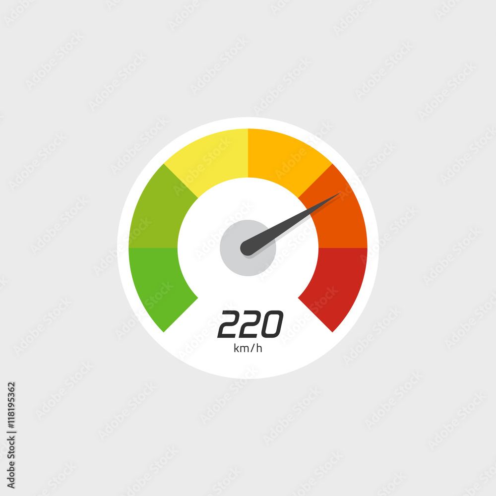 Speedometer vector icon isolated on grey background with speed