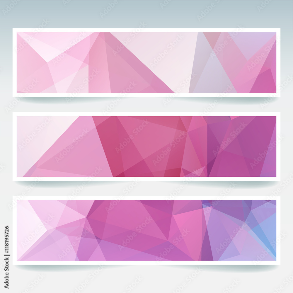 Vector abstract banners set with polygonal abstract triangles. 