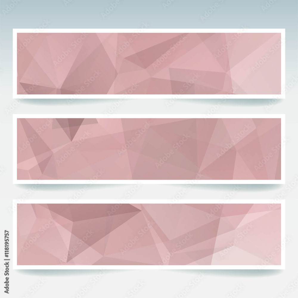 Horizontal banners set with polygonal pastel pink triangles. Horizontal banners set with polygonal pastel pink triangles.