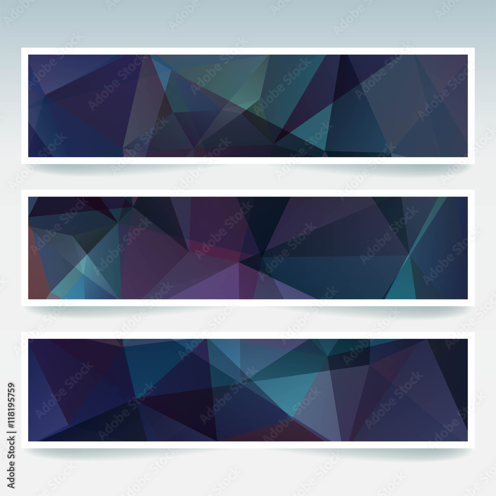 Vector banners set with polygonal abstract triangles. Vector banners set with polygonal abstract triangles.