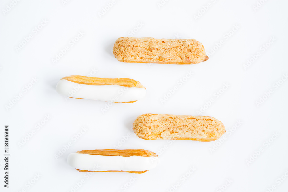 delicious , delicate Eclair with custard cream and vanilla cream delicious , delicate Eclair with custard cream and vanilla cream