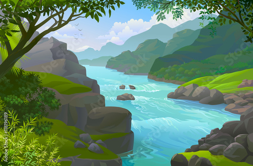 River flow through a rocky terrain