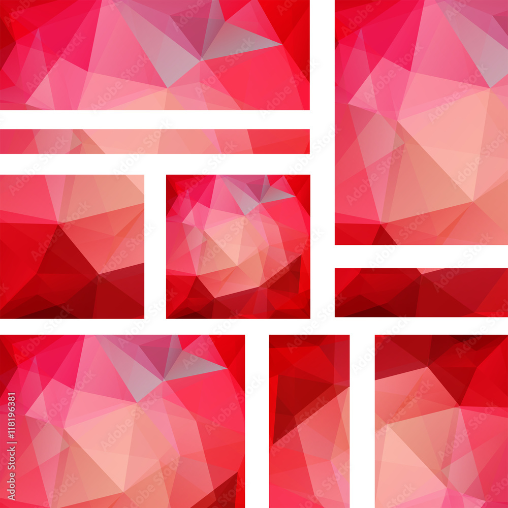 Obraz premium Vector banners set with polygonal abstract red triangles. 