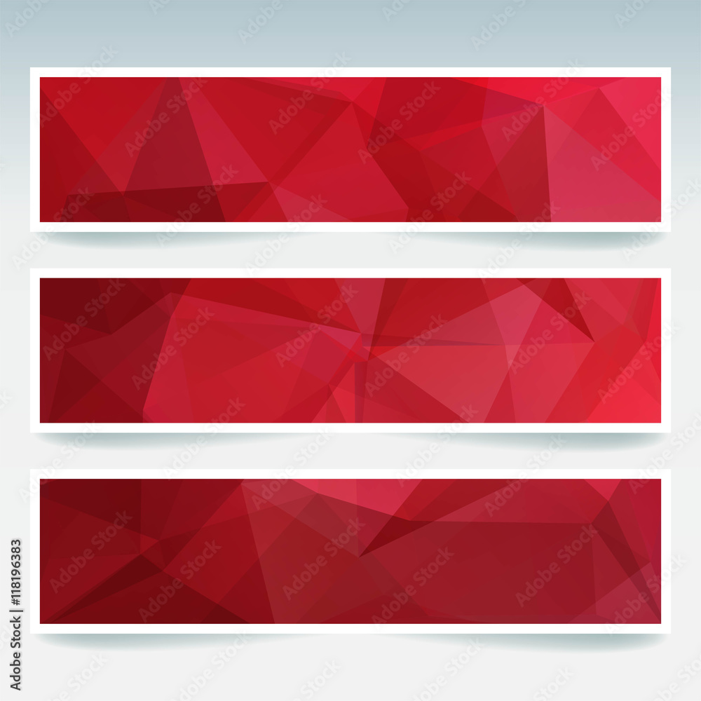 Vector banners set with polygonal abstract red triangles. Vector banners set with polygonal abstract red triangles.
