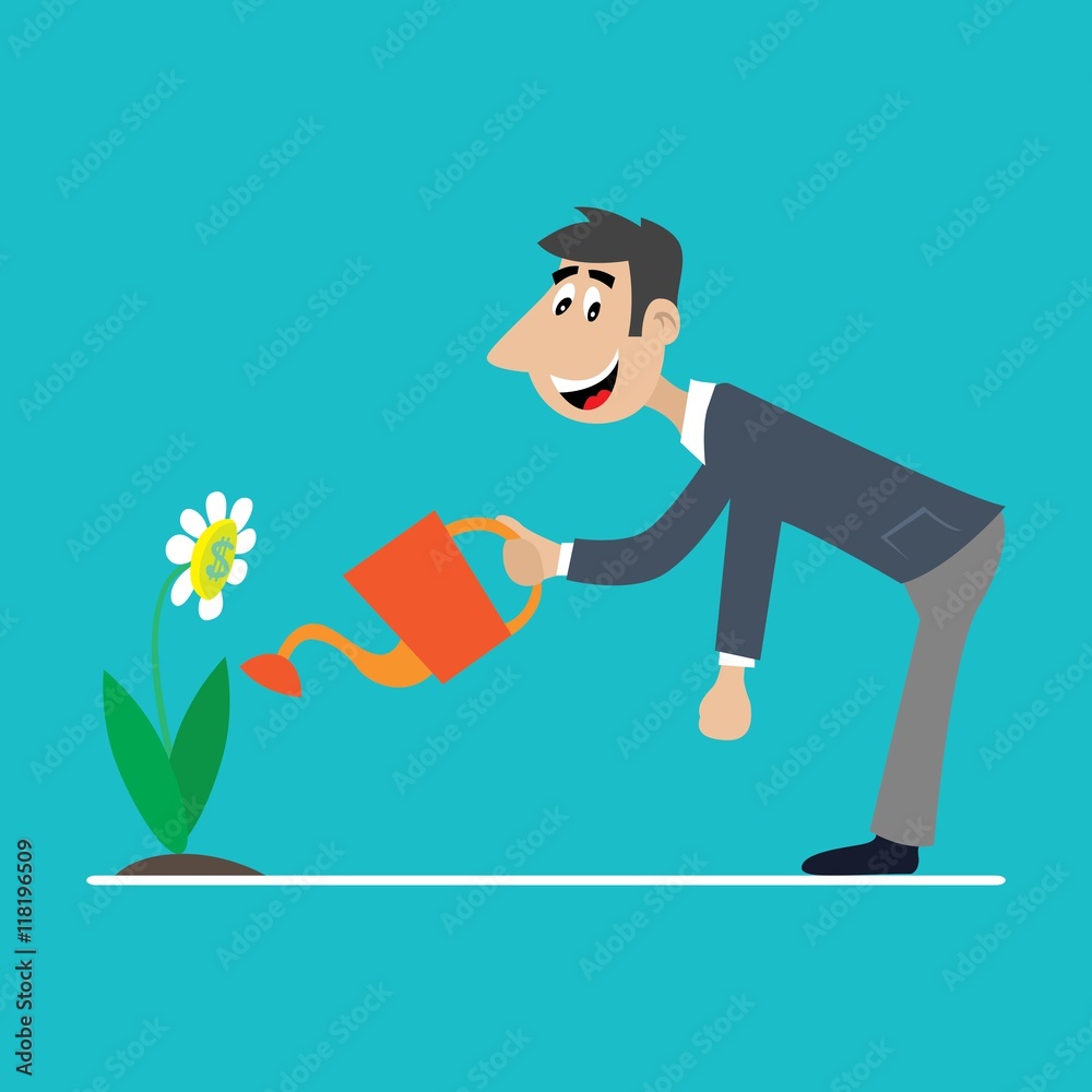 a happy man is watering the flowers. vector illustration of cartoon a happy man is watering the flowers. vector illustration of cartoon