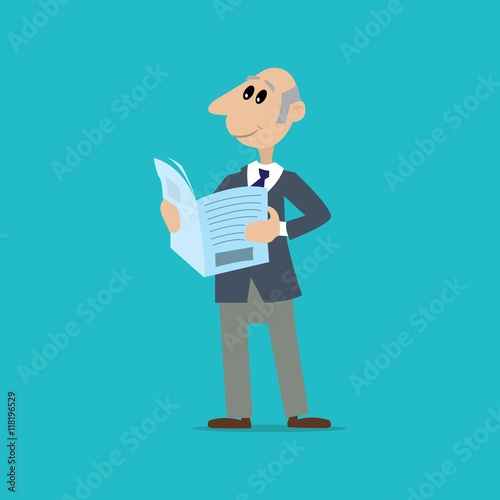 a man reading a newspaper. vector illustration of cartoon