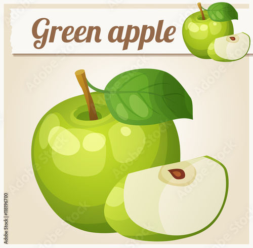 Green apple.  Cartoon vector icon. Series of food and drink