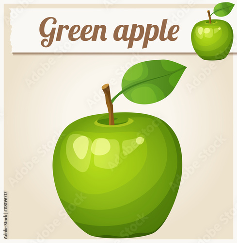 Green apple. Cartoon vector icon. Series of food and drink