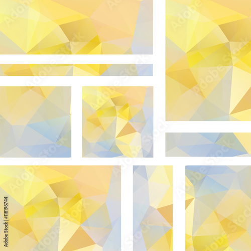 Vector banners set with polygonal abstract yellow, pastel blue triangles