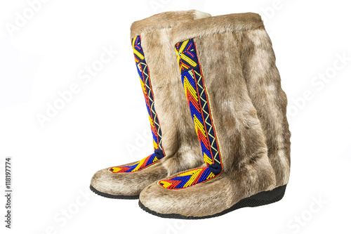 Arctic boots mukluks isolated on white