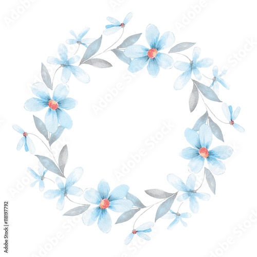 Delicate floral set. Round frame 50. Watercolor floral wreath