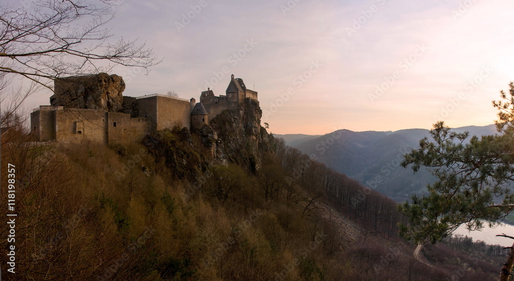 Landscape view of Aggstein Castle. Aggstein, Wachau, Austria.