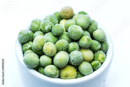 Frozen green peas close-up