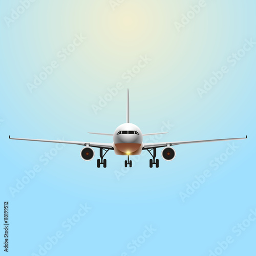 Plane front view, vector illustration, realistic design