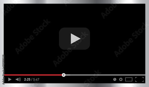 Chrome metallic video player template for web and mobile apps flat style. Vector illustration