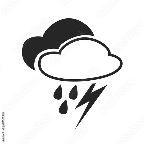 Sever thunder shower. Heavy rain. Weather forecast icon.