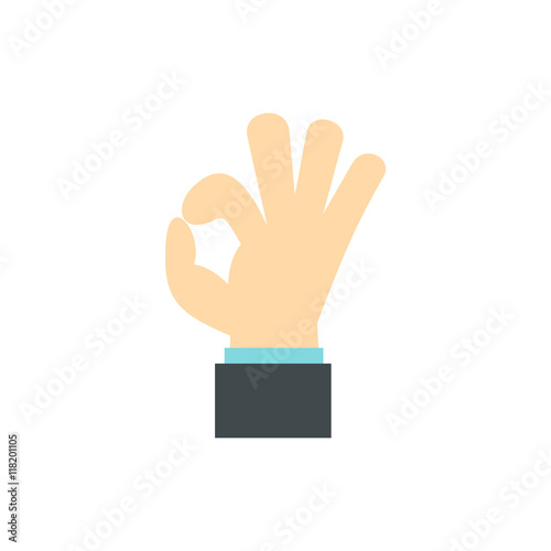 Gesture okay icon in flat style isolated on white background. Gestural symbol