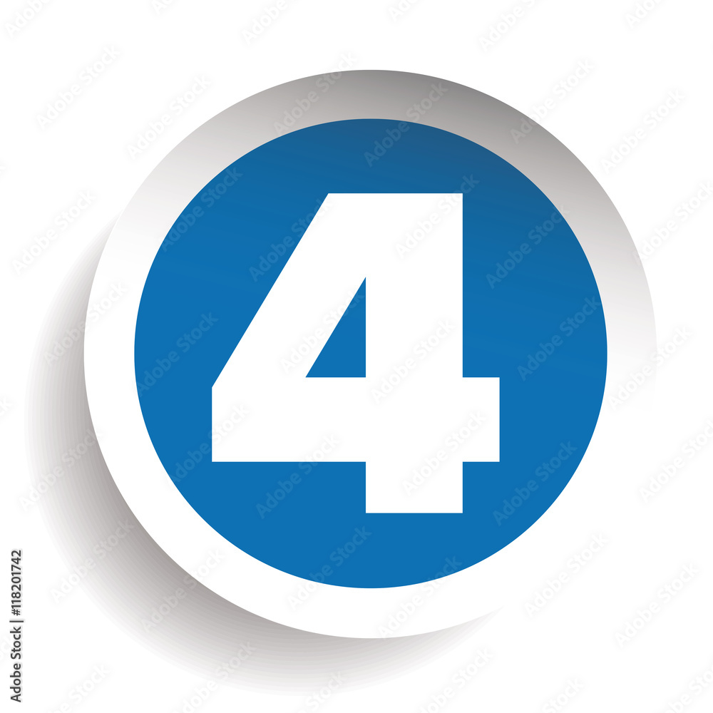 Fototapeta premium Number Four sticker vector blue