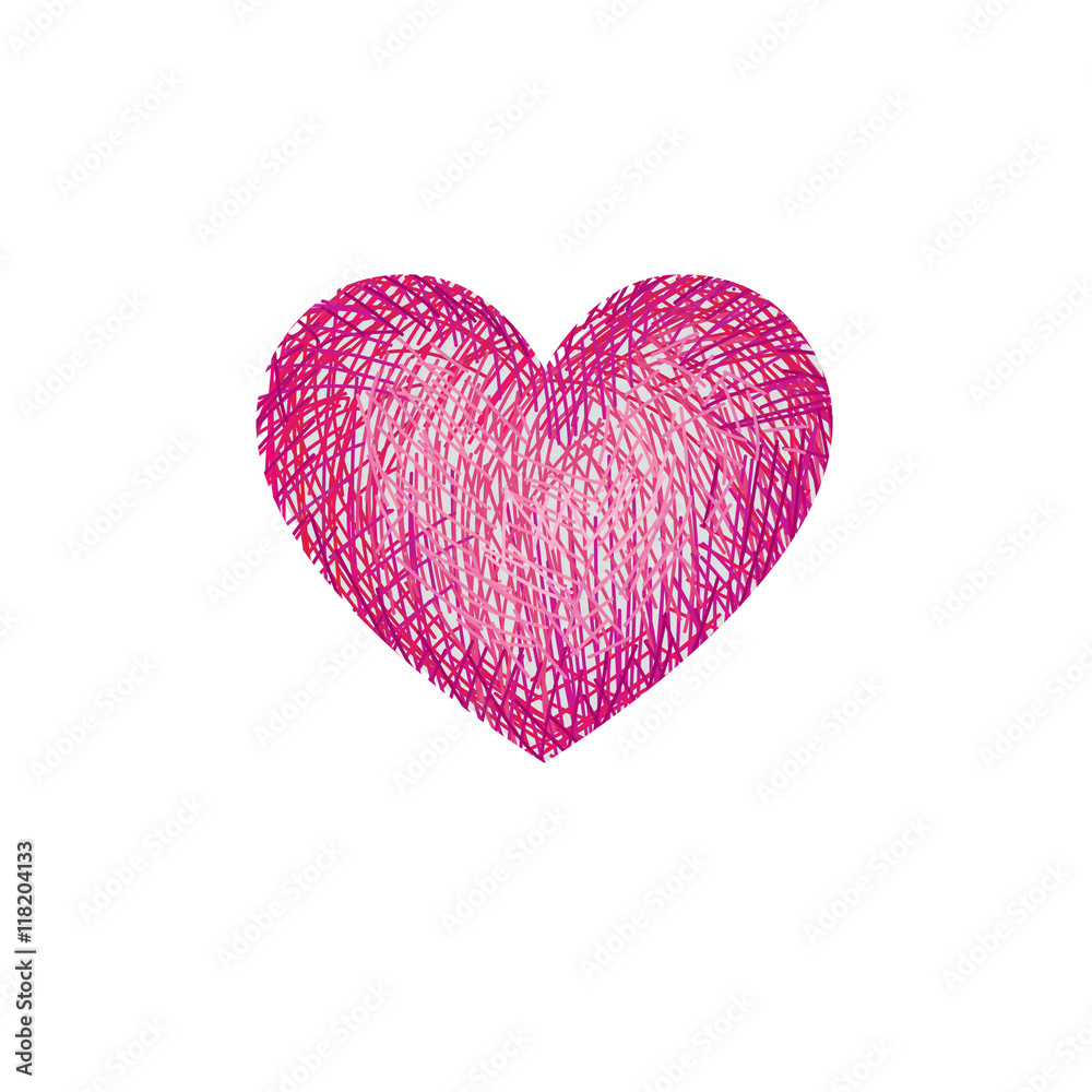 Obraz premium Red pencil drawing love heart isolated over white background