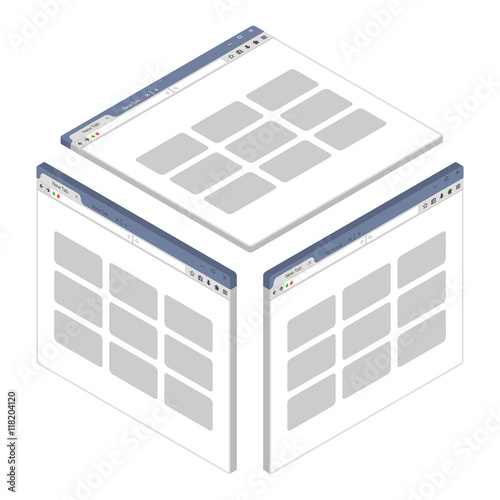 Simple isometric browser window on white background. Vector illustration