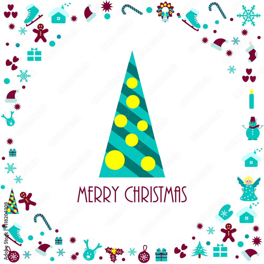 Christmas decorations icons. Decorative fir tree Christmas decorations icons. Decorative fir tree