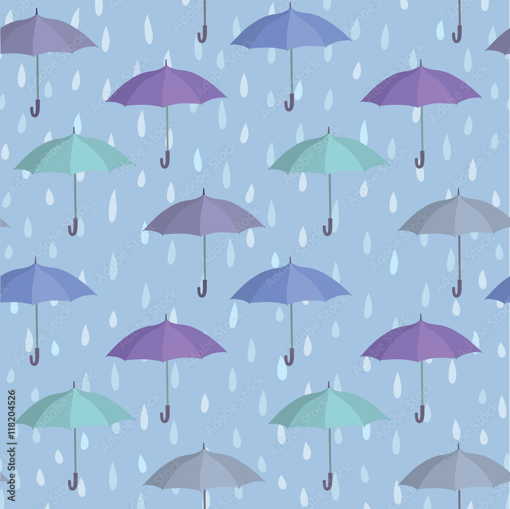Raindrop and umbrella background. Rainstorm Seamless Pattern. Rainy weather ornament