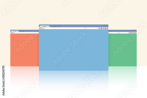 Multi colored internet browser windows with reflection with copy space for your text. Idea - Mobile internet, Cloud computing, HTML Programming