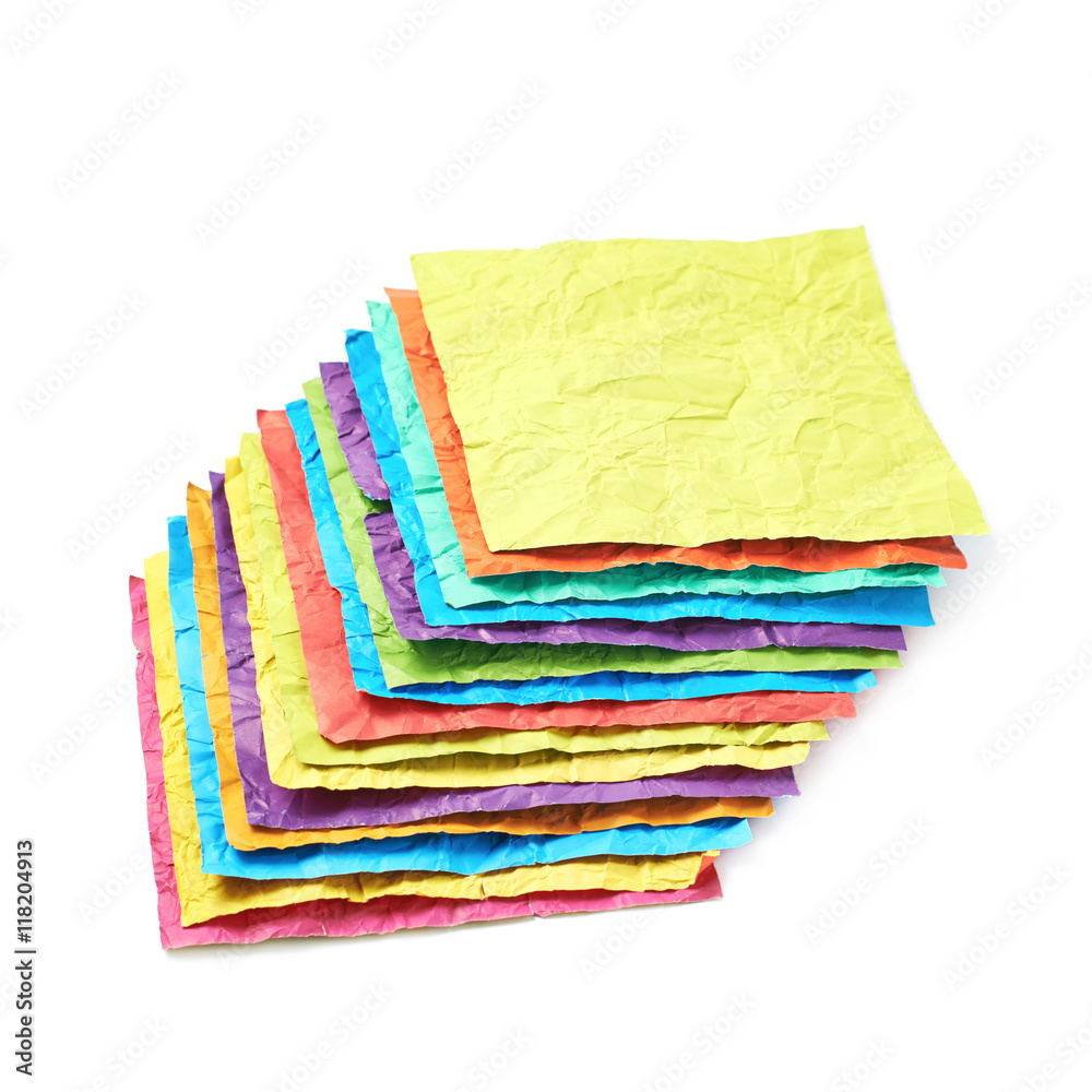 Pile of crumpled paper sheets isolated