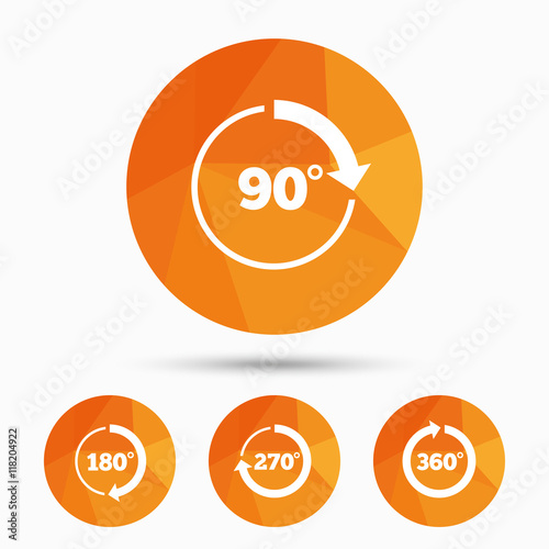 Angle degrees circle icons. Geometry math signs.