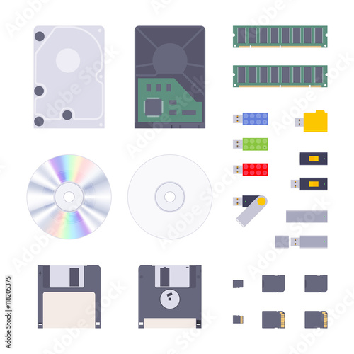 Digital memory storages set. The objects are isolated against the white background