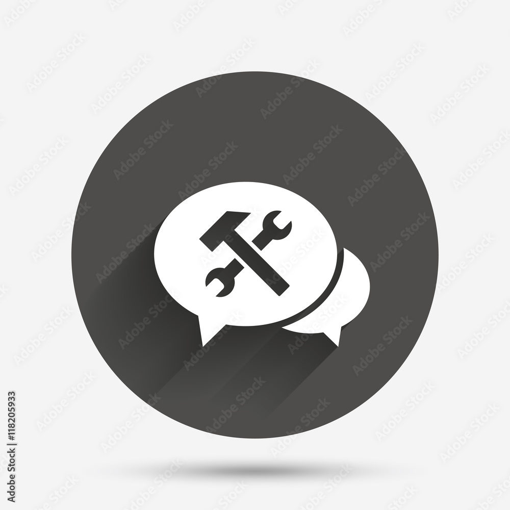 Speech bubble repair tool icon. Service symbol. Speech bubble repair tool icon. Service symbol.